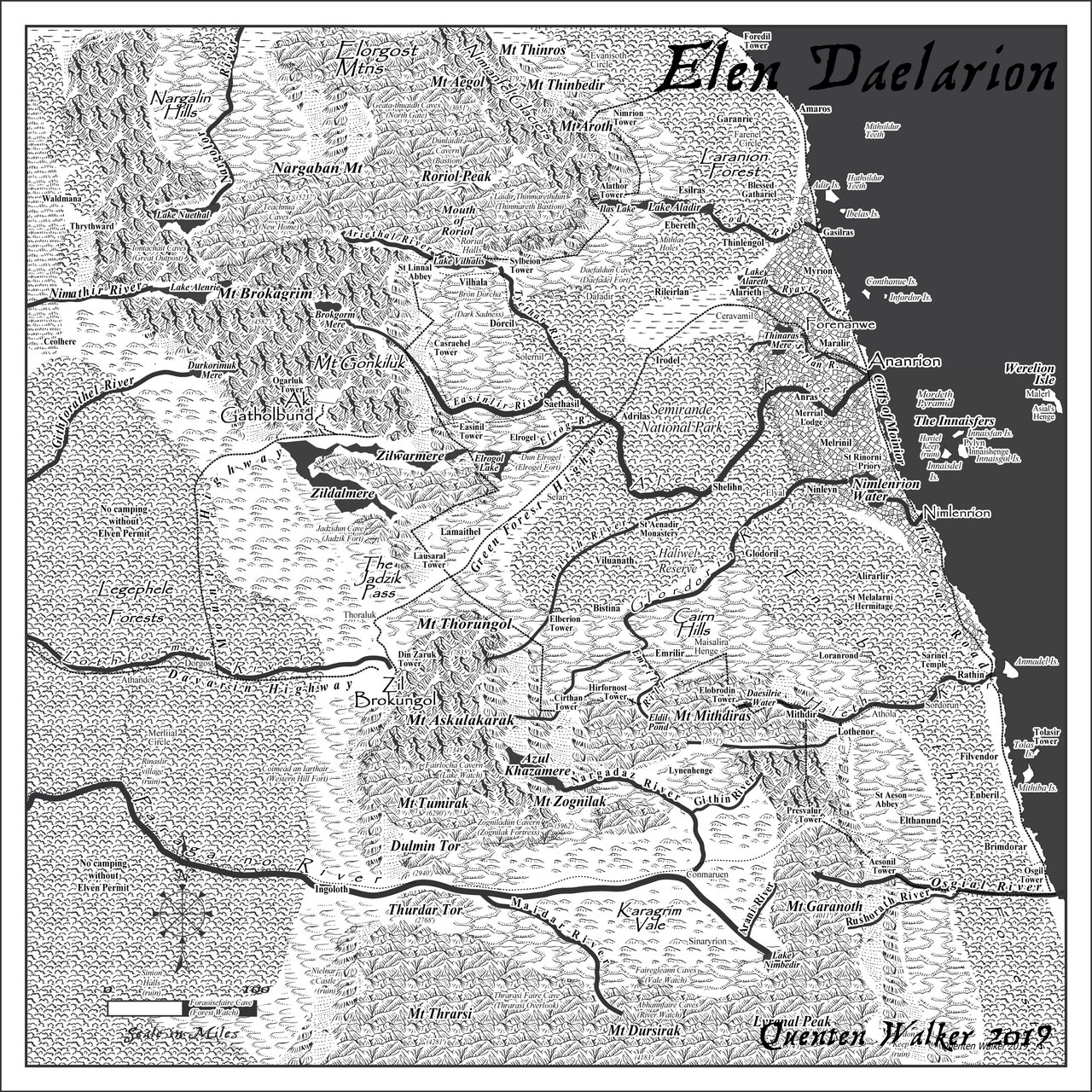 Nibirum Map: elen daelarion - landform maps by Quenten Walker